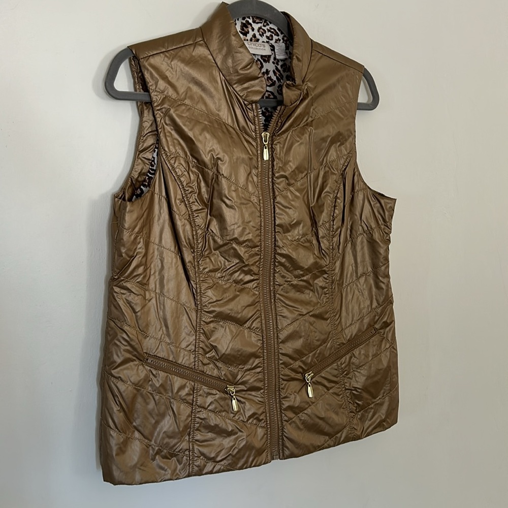 EUC Chicos 1 Gold Vest with animal print inside - Picture 2 of 6